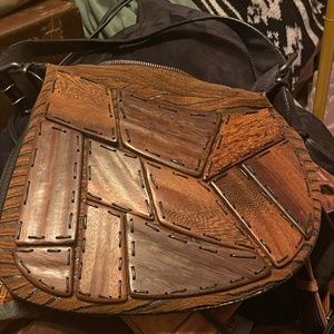 Fendi oyster wood and terry cloth shoulder bag